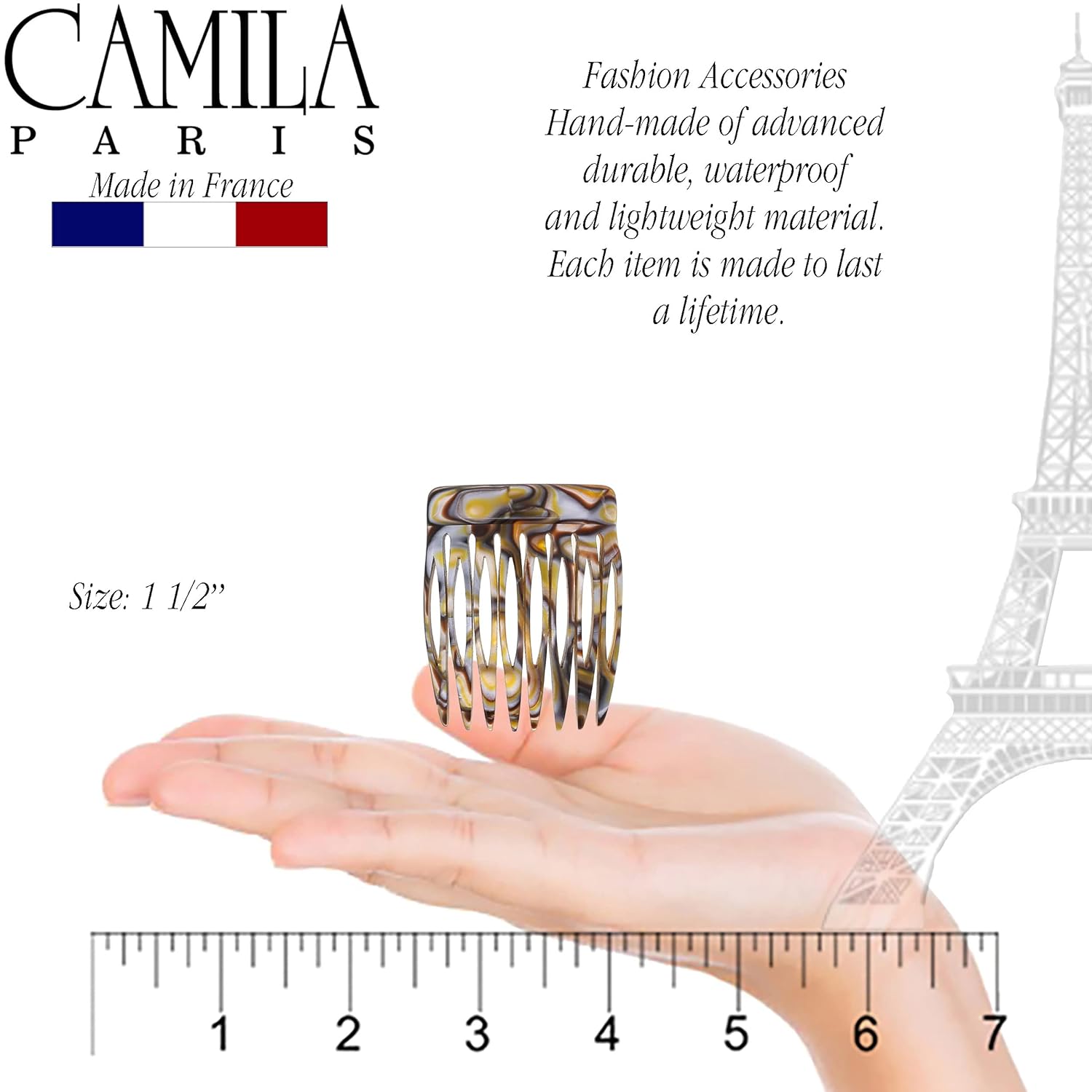 Camila Paris White Detangling French side comb cellulose acetate handmade