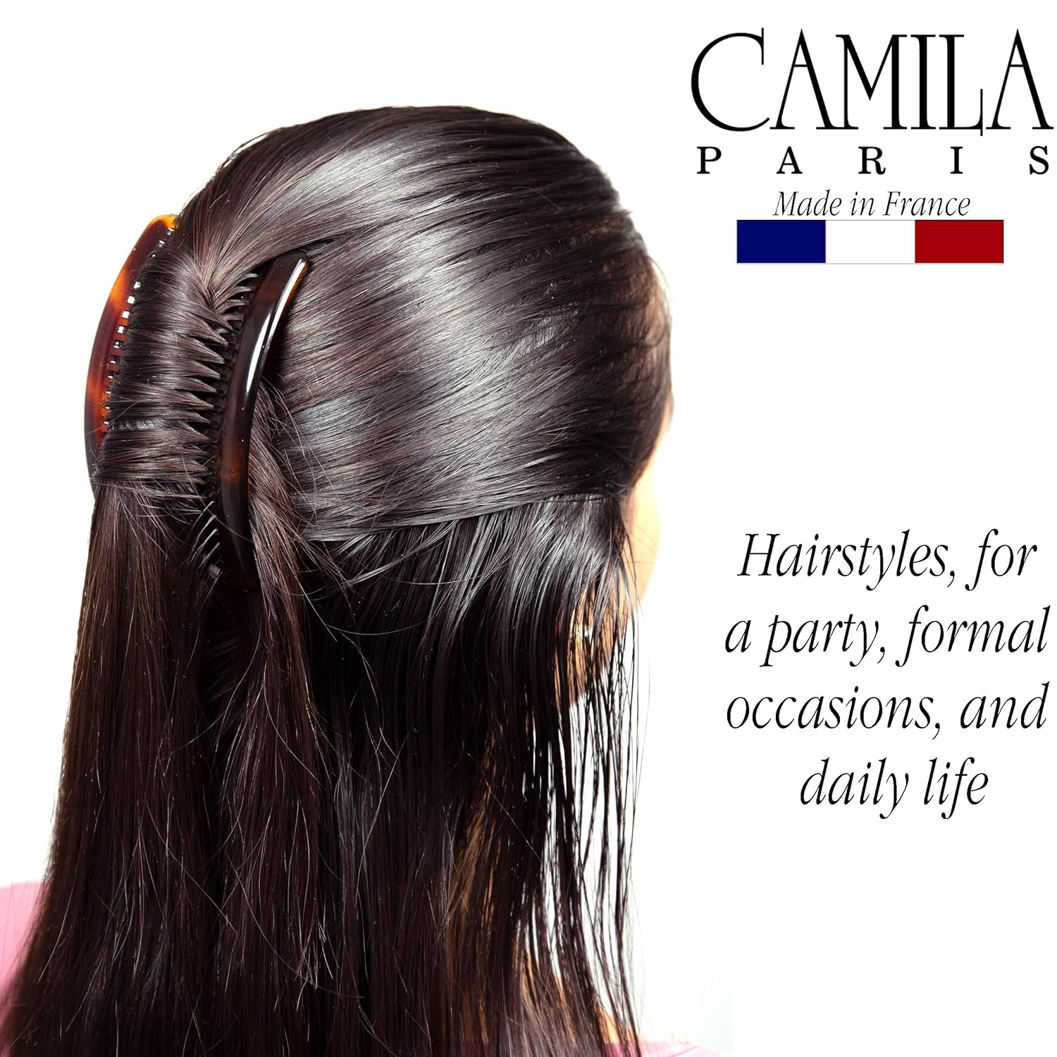 Camila Paris Black Detangling French side comb cellulose acetate