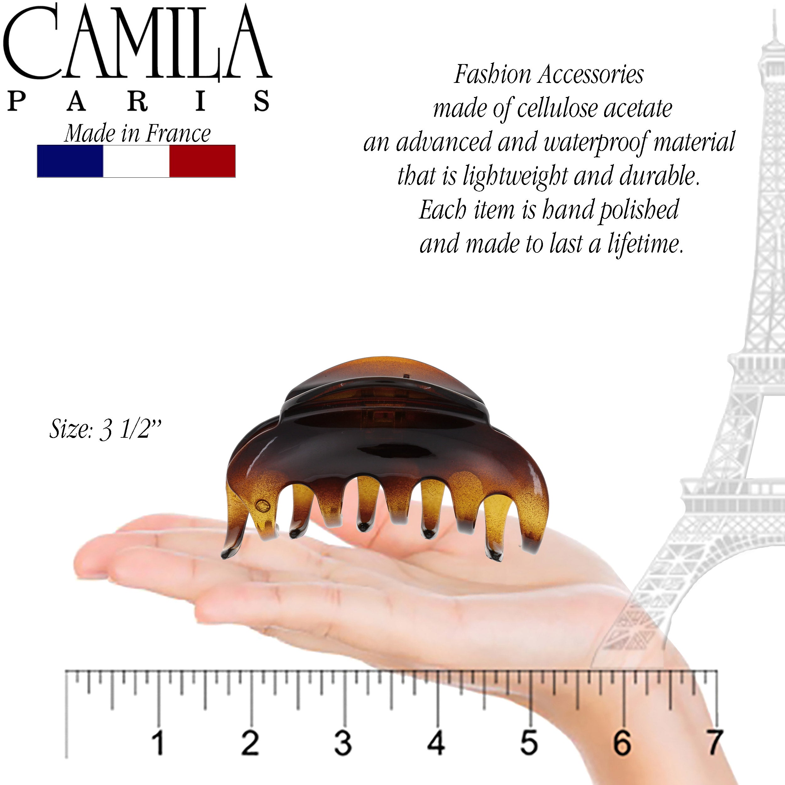 Camila Paris Brown Spring Covered French hair clip cellulose acetate