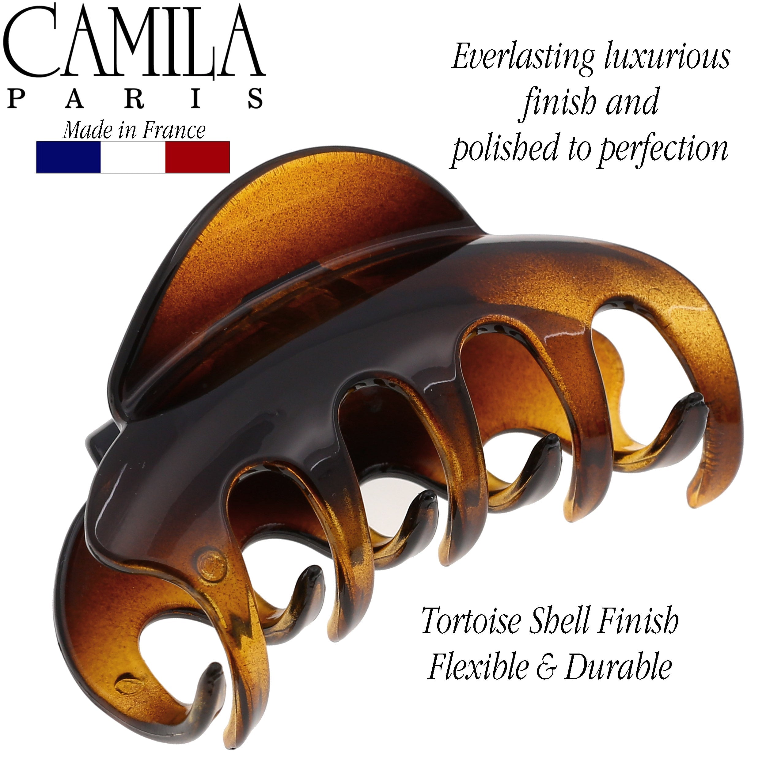 Camila Paris Gray Spring Covered French hair clip cellulose acetate