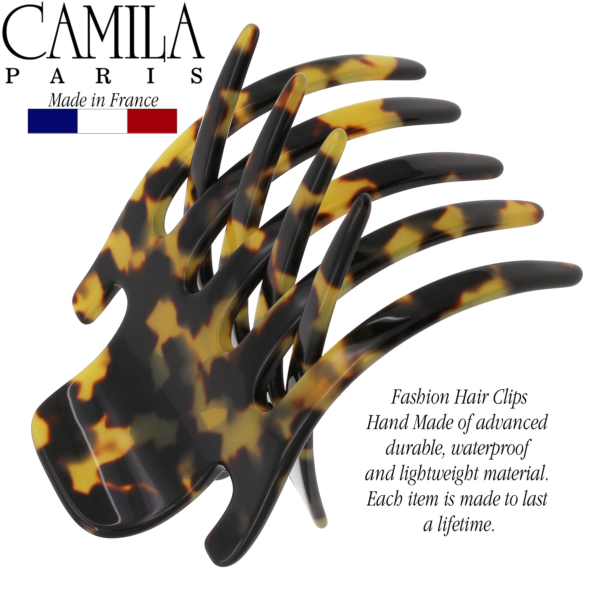 Camila Paris White and Grey Mimi French hair clip cellulose acetate