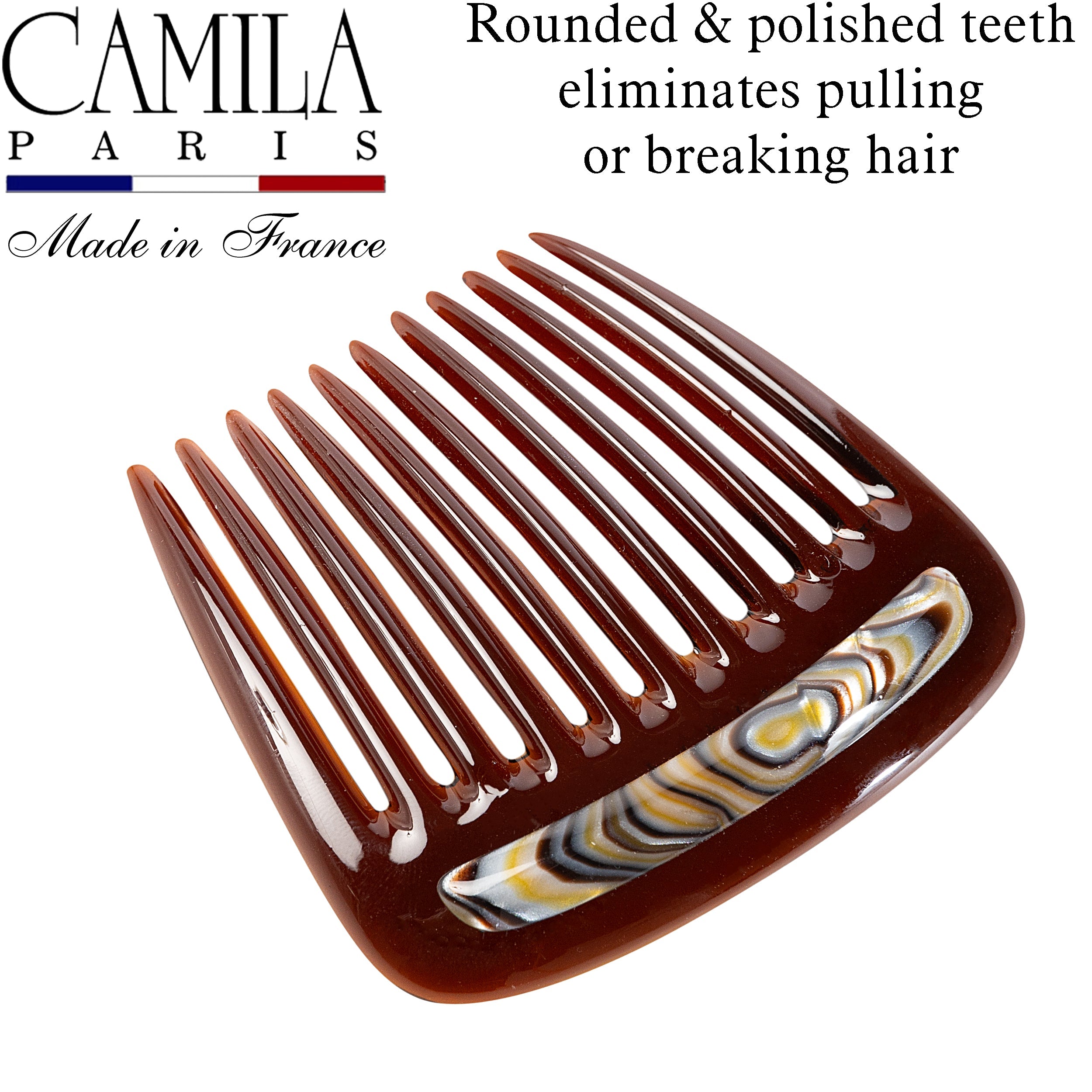 Camila Paris Black & Silver Charlotte French side comb cellulose acetate